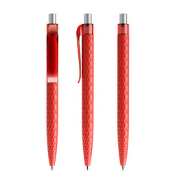 prodir® Druckkugelschreiber QS01 PMT Push, blaue Mine, rot/silber satiniert