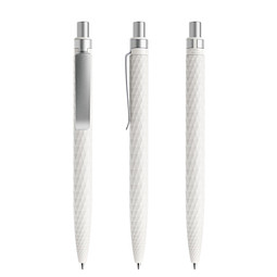 prodir® Druckkugelschreiber QS01 PQS Push, blaue Mine, dolomitweiß/silber satiniert