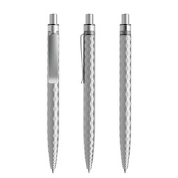 prodir® Druckkugelschreiber QS01 PQS Push, blaue Mine, silber/silber satiniert