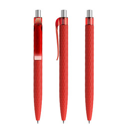 prodir® Druckkugelschreiber QS01 Soft Touch PRT Push, blaue Mine, rot/silber satiniert