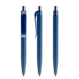 prodir® Druckkugelschreiber QS01 Soft Touch PRT Push, blaue Mine, dunkelblau/silber poliert
