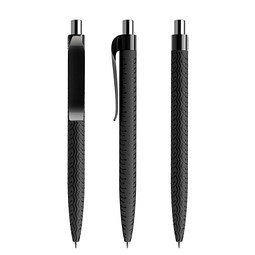prodir® Druckkugelschreiber QS03 PMP Push, blaue Mine, schwarz/silber poliert