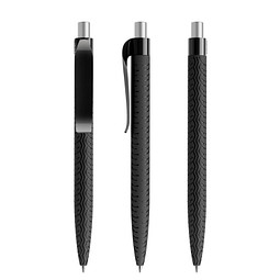 prodir® Druckkugelschreiber QS03 PMP Push, blaue Mine, schwarz/silber satiniert