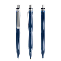 prodir® Druckkugelschreiber QS20 PMS Push, blaue Mine, dunkelblau/silber satiniert