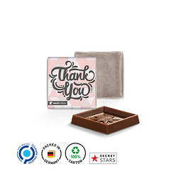 Quadrat Täfelchen in Pergaminpapier, Alpenvollmilch, inkl. Druck