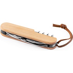 RYKER. Multifunktionales Taschenmesser aus Bambus und Edelstahl mit PU-Griff, Natur