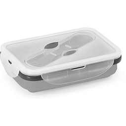 SAFFRON. Lunchbox. Faltbare hermetische Frischhaltebox aus Silikon und PP 640 mL, Hellgrau