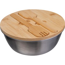 Salatschüssel mit Bambusdeckel ROZALIA, silbergrau