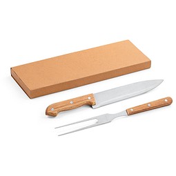 SALSA. Grill-Set aus Bambus und Edelstahl 2-teilig bestehend aus einer Grillgabel und einem Messer, Natur