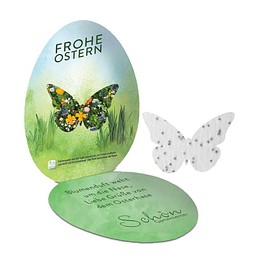 Samenpapier in Klappkärtchen Ei, Schmetterling, 2-seit. Druck