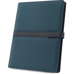 SANDERSON FOLDER. A4-Ordner aus PU (50% recycelt) mit Magnetverschluss und Notizblock mit linierten Seiten, Blau