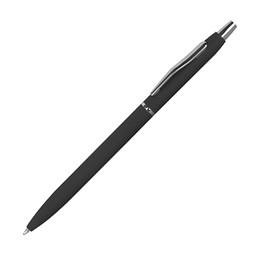 Schlanker, gummierter Druckkugelschreiber, blaue Mine, schwarz