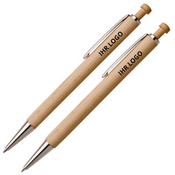 Schreibset Malente aus Ahornholz, blaue Mine, braun