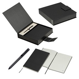 Set aus Notizbuch und Kugelschreiber , schwarz