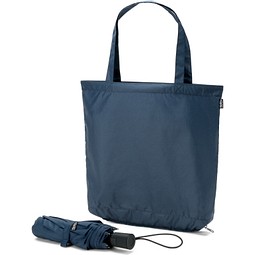 SKYLAR. 2-in-1-Regenschirm mit Einkaufstasche inklusive. Dieser ist aus recyceltem Polyester, Blau
