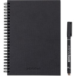 STARTER KIT INFINITEBOOK A5 PLANNER TEXTURE. Set bestehend aus einem Infinitebook mit Hardcover, einem Reinigungsset, einem Marker und einem Halter für Kugelschreiber, Schwarz