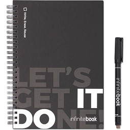 STARTER KIT INFINITEBOOK. Set bestehend aus einem Infinitebook mit Hardcover, einem Reinigungsset, einem Marker und einem Kugelschreiberhalter, Schwarz