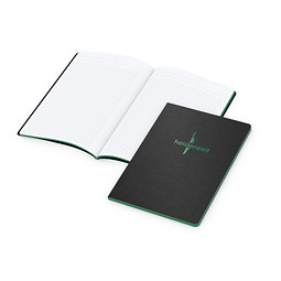 Geiger-Notes Tablet-Book A5 schwarz, Farbschnitt und Prägung in grün