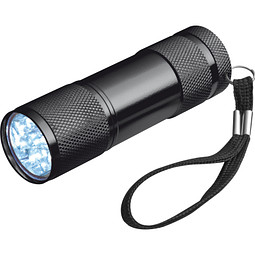 Taschenlampe aus Aluminium mit 9 LEDs, inkl. Batterien in einer Box, schwarz