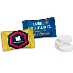 Traubenzuckertabletten im Flowpack, 3 g, Zitrone, Folie weiß, inkl. Druck