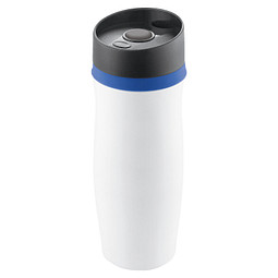 METMAXX® Vakuum-Thermobecher Metall, 400 ml, weiß/blau