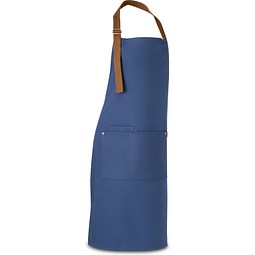 VESPER. Schürze aus 100% Canvas-Baumwolle (300 g/m²) mit Metalldetails, Blau