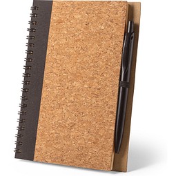 VICENTE. B6-Notizbuch aus Kork und Recyceltes Polyester (100% rPET) mit Kugelschreiber, Schwarz