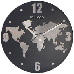 Wanduhr mit Weltkarte, grau