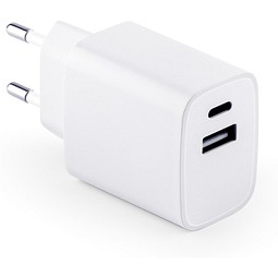 WEGENER. Ladegerät mit USB-A Anschluss 18W und USB-C 20W in Recyceltes ABS (100% rABS), Weiß