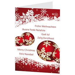 Grußkarte Weihnachten, Motiv Weihnachtskugeln im Schnee, Danke an Mitarbeiter