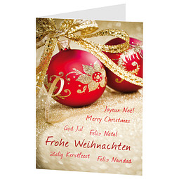 Grußkarte Weihnachten, Motiv Weihnachtskugeln, ohne Innendruck