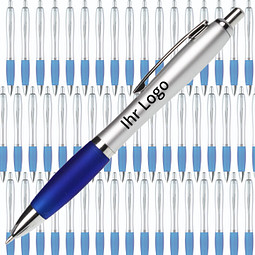 Werbe-Set: 400 LANCE® Kugelschreiber Rio Satin, inkl. Druck, blaue Mine, silber/blau