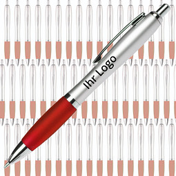 Werbe-Set: 400 LANCE® Kugelschreiber Rio Satin, inkl. Druck, blaue Mine, silber/rot