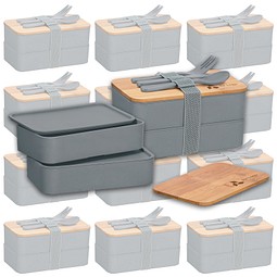 Werbe-Sparset Doppel-Lunchbox, 30-tlg., inkl. Gravur, grau
