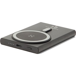 WRIGHT 5. Magnetische Powerbank mit Schnellladefunktion aus recyceltem Aluminium und recyceltem ABS, 5'000 mAh, Schwarz