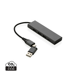 XD XCLUSIVE Terra Hub aus RCS recyceltem Aluminium mit 3 USB-Anschlüssen, grau