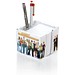 doppelwandige Zettelbox mit Schreibgeräteköcher transparent 10,5 x 10,5 x 9 cm