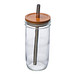 Glasbecher mit Bambusdeckel und Trinkhalm, transparent