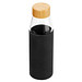Hitzebeständige Glas-Trinkflasche 0,5 l mit Bambusdeckel, Silikonmanschette und Geschenkbox