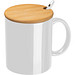 Keramiktasse mit Löffel und Bambusdeckel, weiss