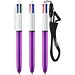 BIC® 4 Colours® Shine mit Lanyard-Kugelschreiber Weiß/Lilametallic