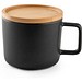 FANGIO. Tasse aus Keramik 220ml mit Deckel aus Bambus, der als Untersetzer dient, Schwarz