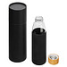 Hitzebeständige Glas-Trinkflasche 0,5 l mit Bambusdeckel, Silikonmanschette und Geschenkbox