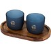 Male Set aus Holztablett und Glastassen, matt, hale blau
