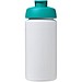 Baseline® Plus grip 500 ml Sportflasche mit Klappdeckel, weiß/aquablau