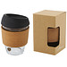Lidan 360 ml Becher aus Borosilikatglas mit Korkgriff und Silikondeckel, schwarz