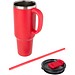 Sydney 1200 ml doppelwandiger RCS-zertifizierter Kupfer-Vakuum Isolierbecher mit Strohhalm, rot