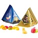 Fruchtgummi Tetraeder, Folie weiß, Trolli  Fruchtgummi Kleeblatt, inkl. Druck