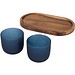 Male Set aus Holztablett und Glastassen, matt, hale blau